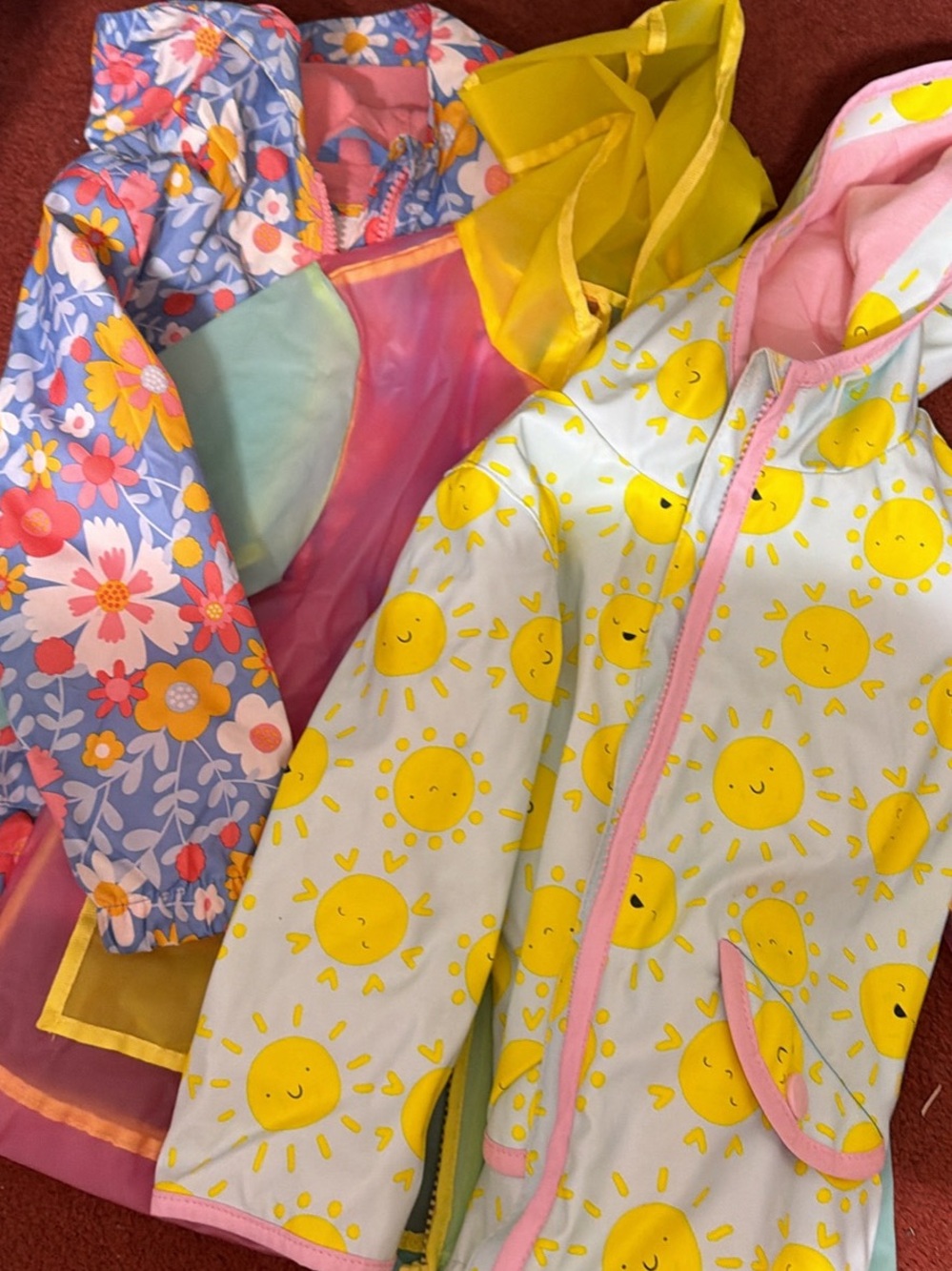 Girls' Sunny Sun & Floral Rain Jackets - Yellow, Pink, Blue